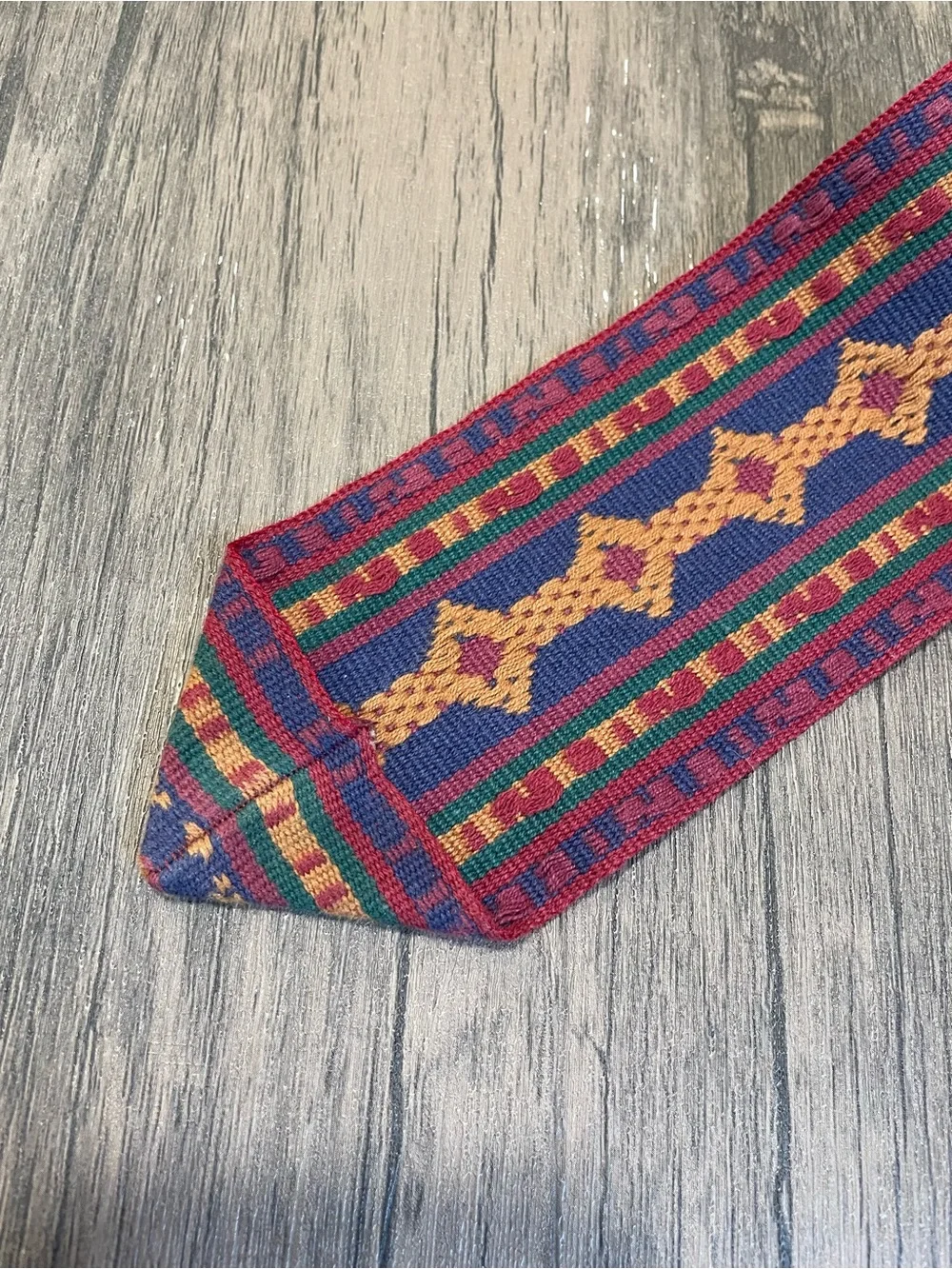Lands' End vintage Multicolor Woven Geometric Woven Belt leather loops